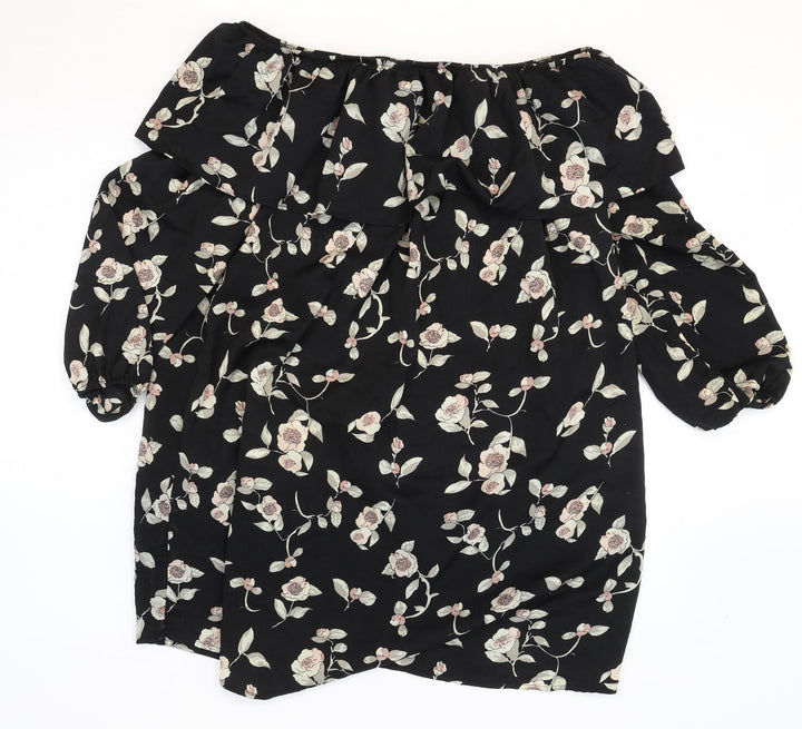 Glamorous Womens Black Floral Polyester Shift Size S Off the Shoulder Pullover