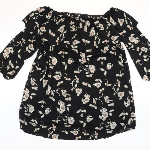 Glamorous Womens Black Floral Polyester Shift Size S Off the Shoulder Pullover