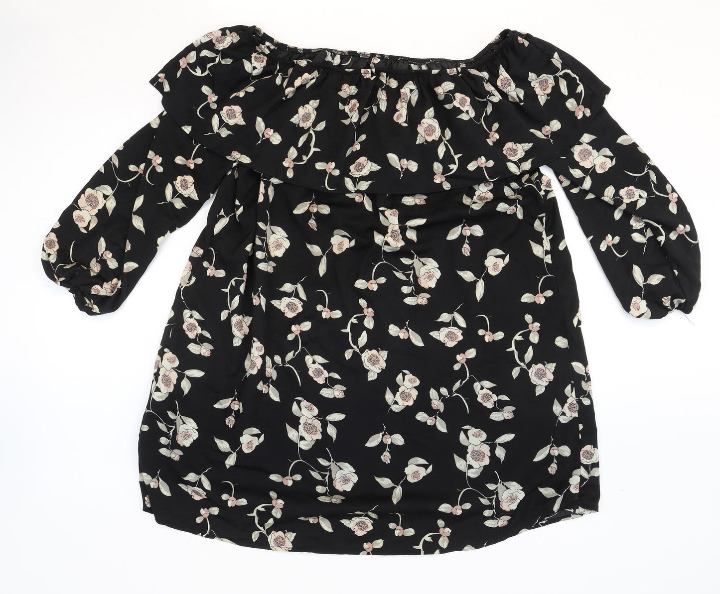 Glamorous Womens Black Floral Polyester Shift Size S Off the Shoulder Pullover