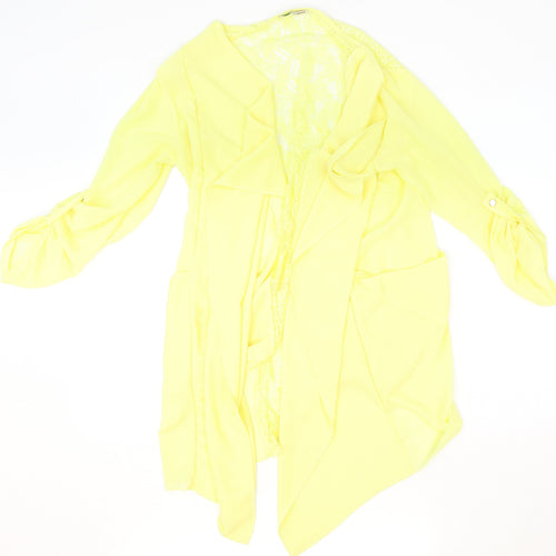 Preworn Womens Yellow V-Neck Geometric Polyester Cardigan Jumper Size 4
