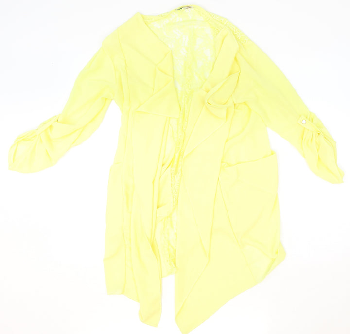 Preworn Womens Yellow V-Neck Geometric Polyester Cardigan Jumper Size 4