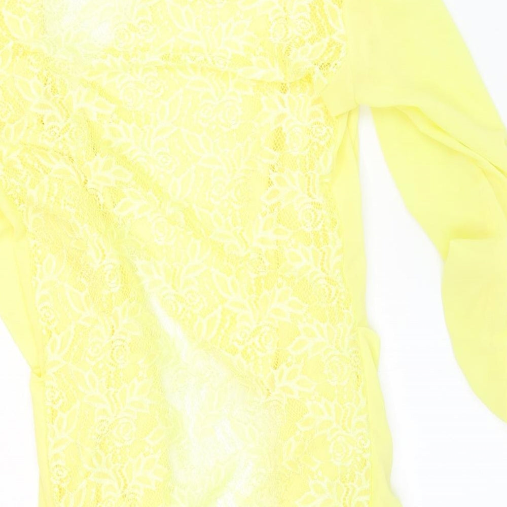 Preworn Womens Yellow V-Neck Geometric Polyester Cardigan Jumper Size 4