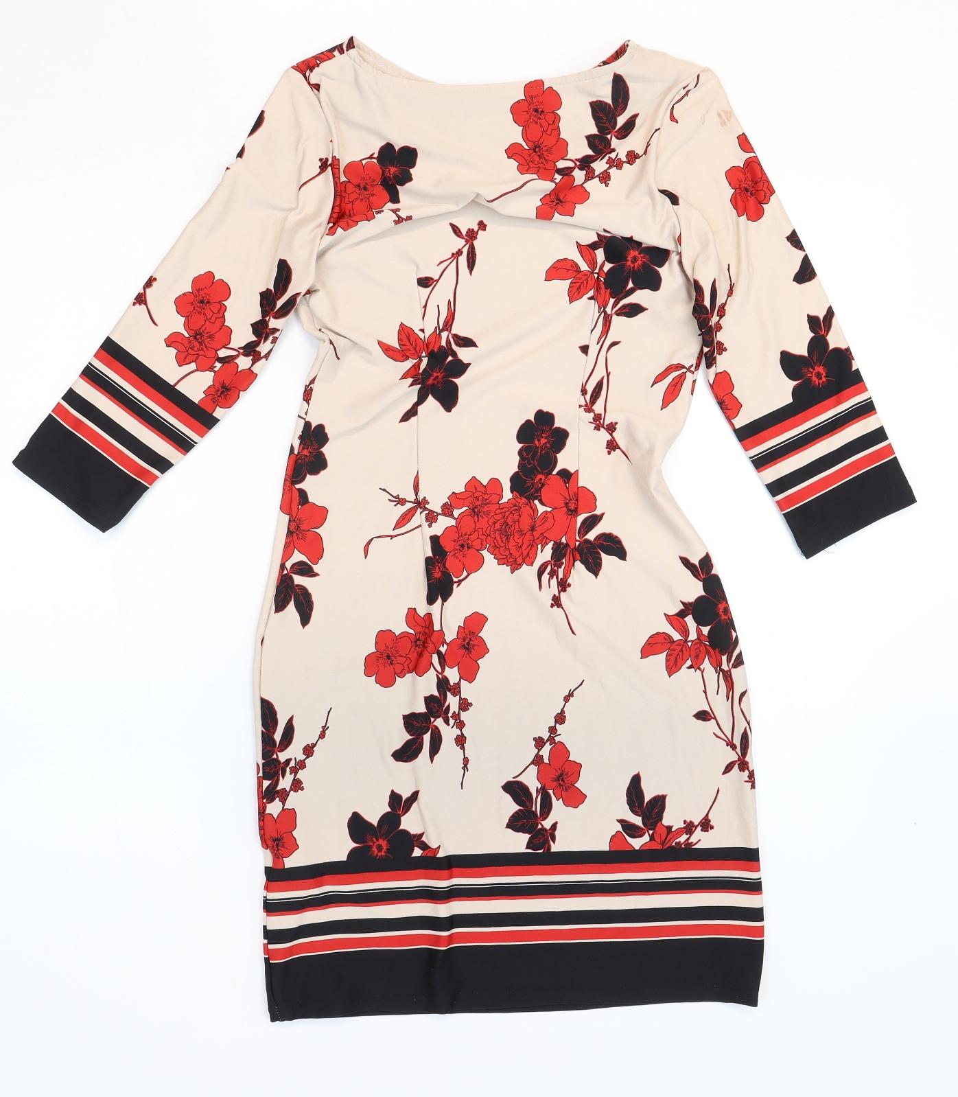 Primark Womens Beige Floral Polyester Sheath Size 6 Round Neck Pullover