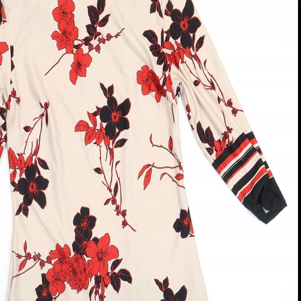 Primark Womens Beige Floral Polyester Sheath Size 6 Round Neck Pullover