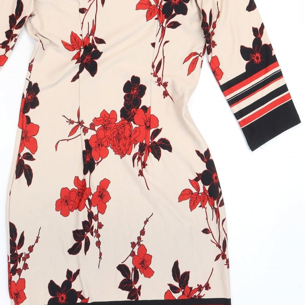 Primark Womens Beige Floral Polyester Sheath Size 6 Round Neck Pullover