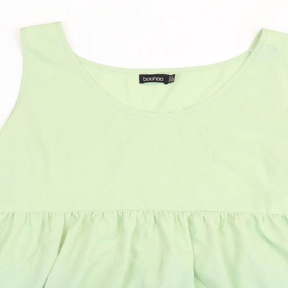Boohoo Womens Green Polyester Skater Dress Size 14 Scoop Neck Pullover