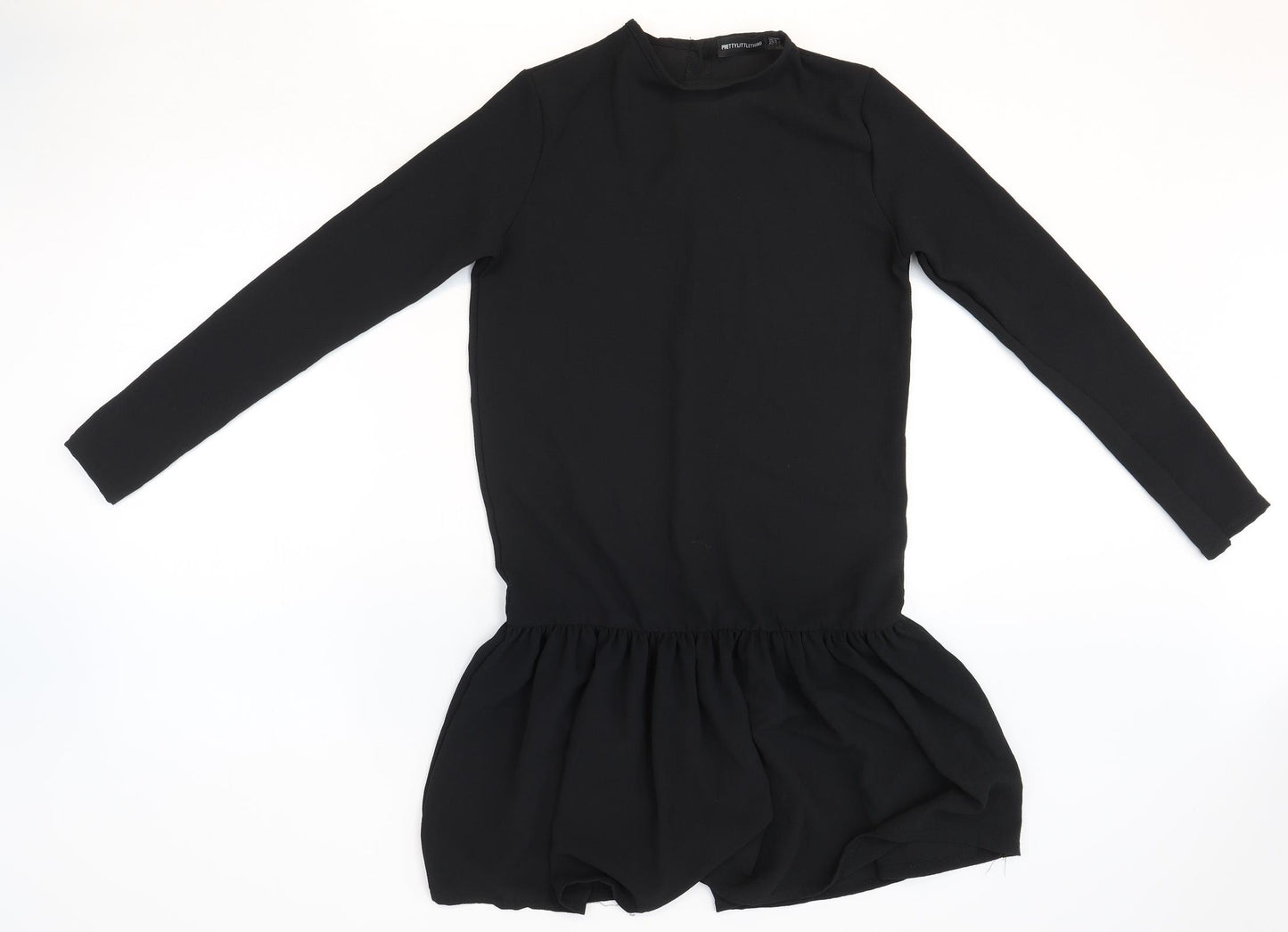 PRETTYLITTLETHING Womens Black Polyester Shift Size 6 Round Neck Button