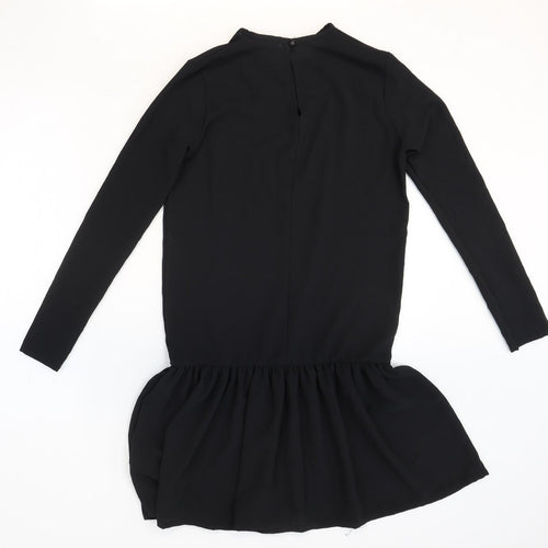 PRETTYLITTLETHING Womens Black Polyester Shift Size 6 Round Neck Button