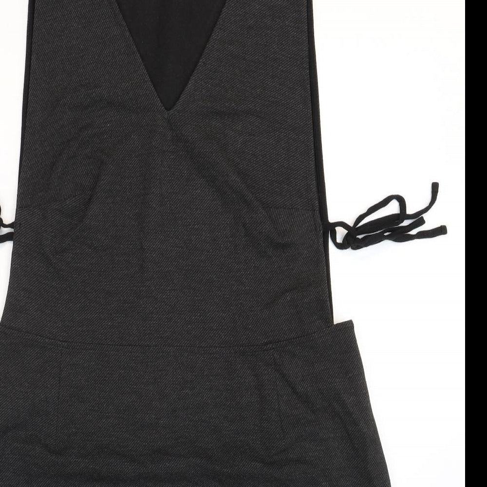 TU Womens Grey Polyester Pinafore/Dungaree Dress Size 16 V-Neck Tie
