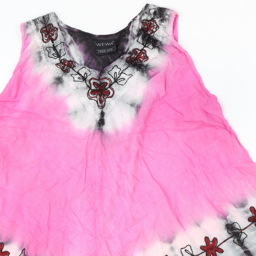 Wewa Womens Pink Floral Rayon A-Line One Size V-Neck