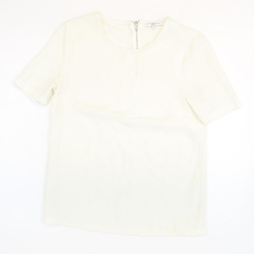 New Look Womens White Polyester Basic T-Shirt Size 8 Round Neck