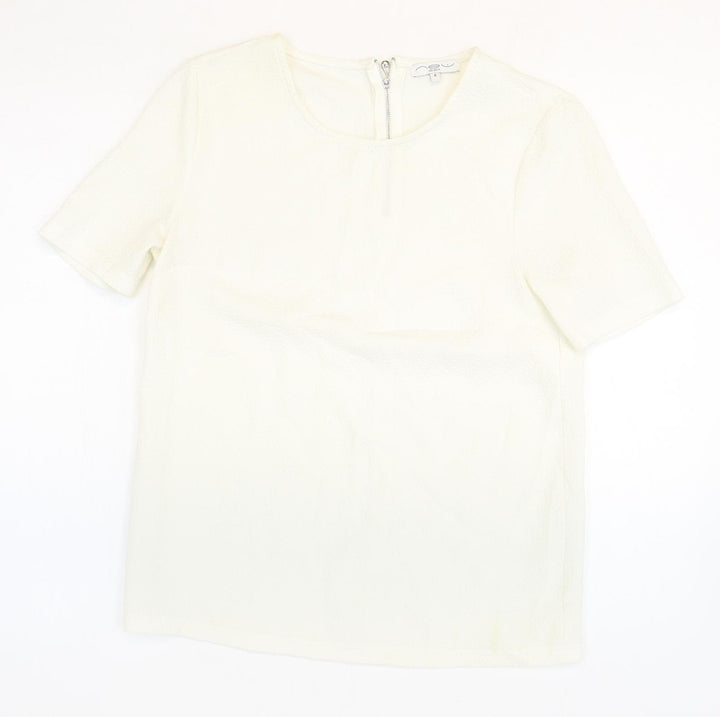 New Look Womens White Polyester Basic T-Shirt Size 8 Round Neck