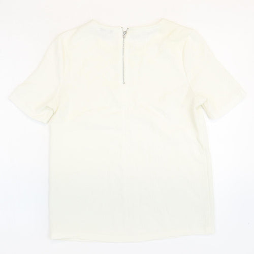 New Look Womens White Polyester Basic T-Shirt Size 8 Round Neck