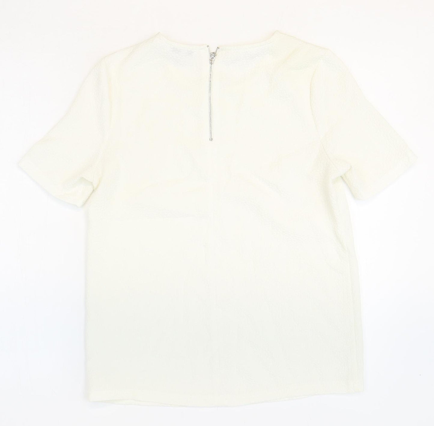 New Look Womens White Polyester Basic T-Shirt Size 8 Round Neck