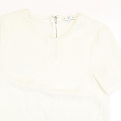 New Look Womens White Polyester Basic T-Shirt Size 8 Round Neck