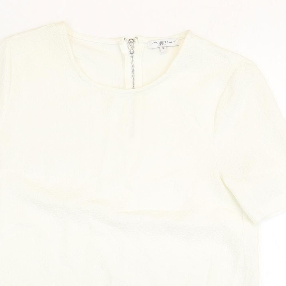 New Look Womens White Polyester Basic T-Shirt Size 8 Round Neck