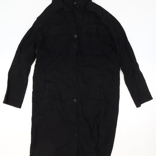 Topshop Womens Black Cotton Shirt Dress Size 8 Collared Button - Eye