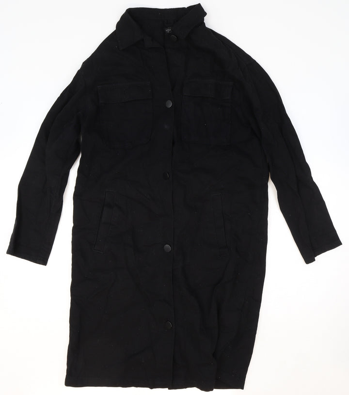 Topshop Womens Black Cotton Shirt Dress Size 8 Collared Button - Eye