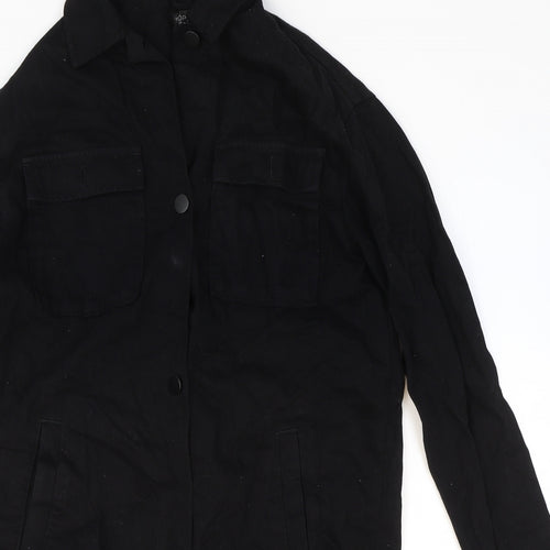 Topshop Womens Black Cotton Shirt Dress Size 8 Collared Button - Eye