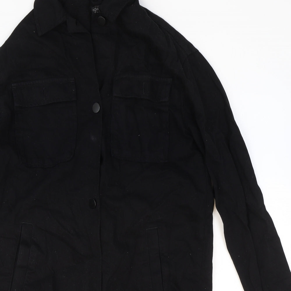 Topshop Womens Black Cotton Shirt Dress Size 8 Collared Button - Eye