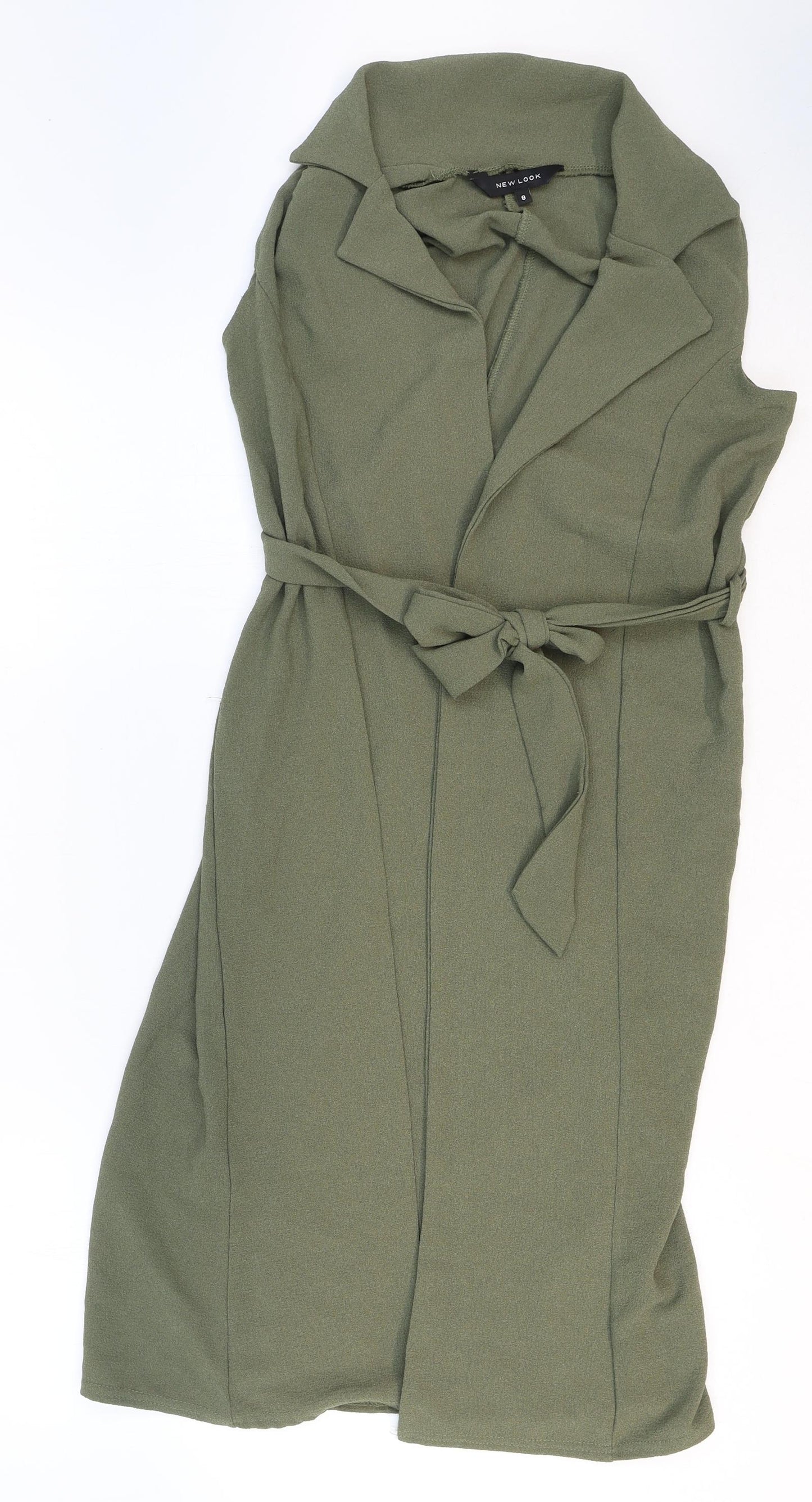 New Look Womens Green Polyester Shirt Dress Size 8 Collared Tie