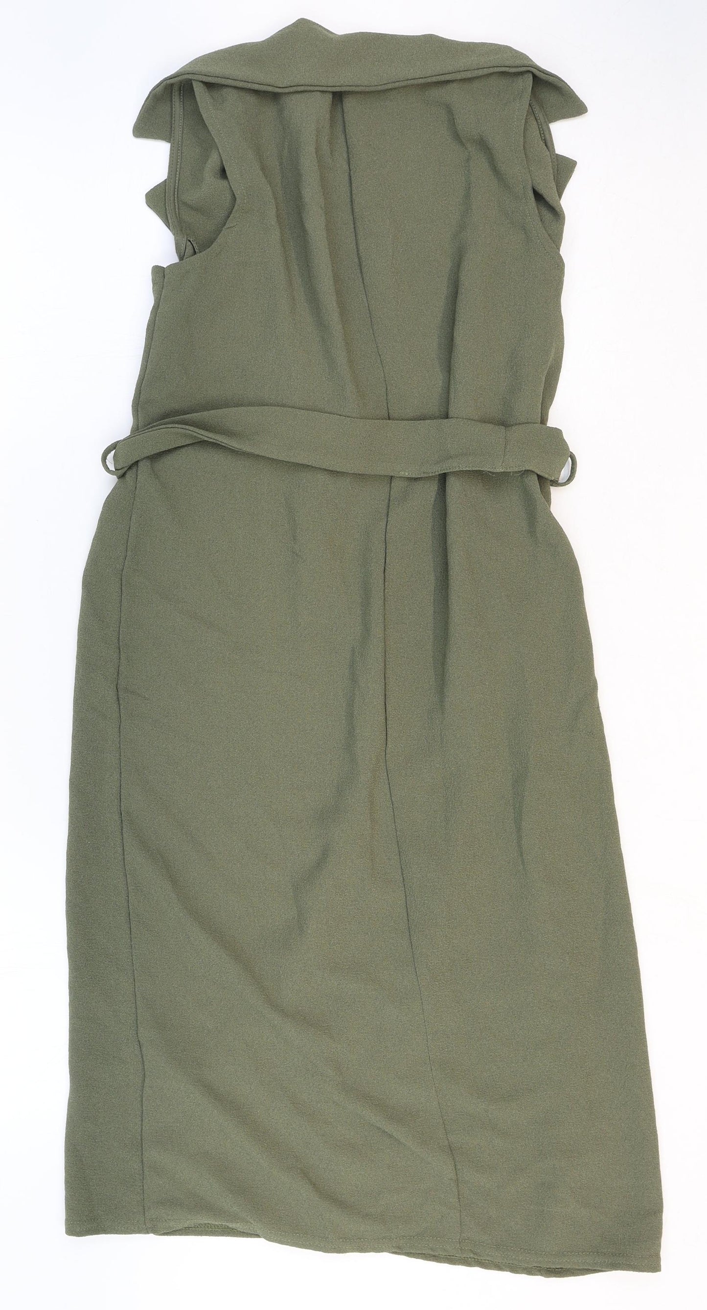 New Look Womens Green Polyester Shirt Dress Size 8 Collared Tie