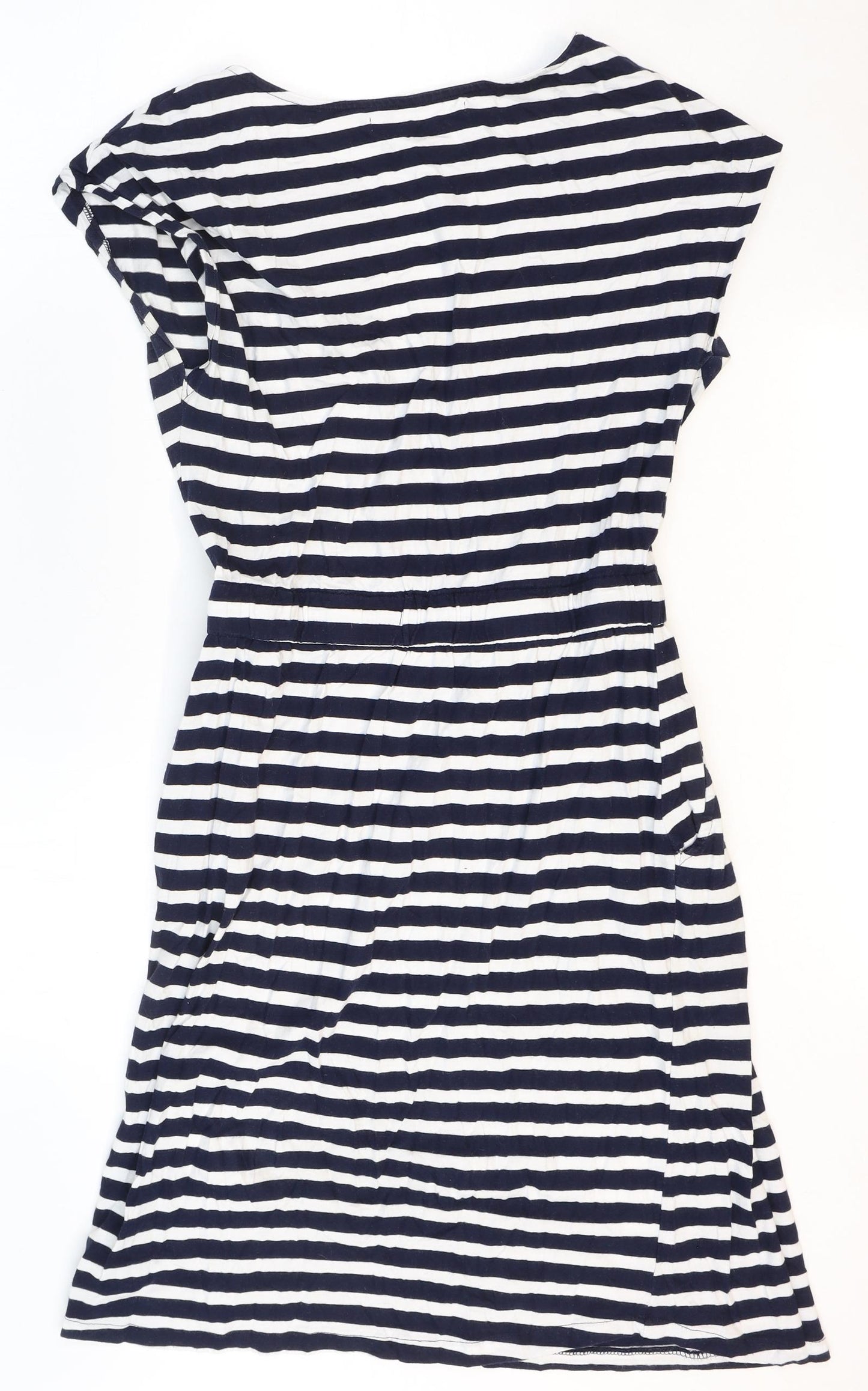 Pebble Bay Womens Blue Striped Cotton T-Shirt Dress Size 12 Boat Neck Tie
