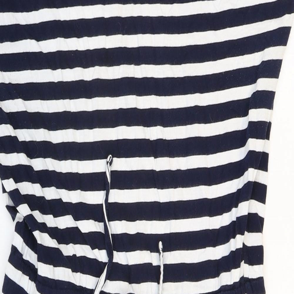 Pebble Bay Womens Blue Striped Cotton T-Shirt Dress Size 12 Boat Neck Tie