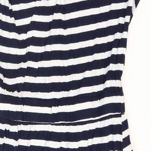 Pebble Bay Womens Blue Striped Cotton T-Shirt Dress Size 12 Boat Neck Tie