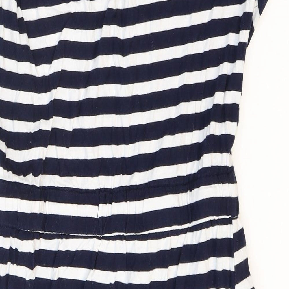 Pebble Bay Womens Blue Striped Cotton T-Shirt Dress Size 12 Boat Neck Tie