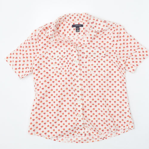 Lands' End Womens Red Geometric 100% Cotton Basic Button-Up Size XS V-Neck