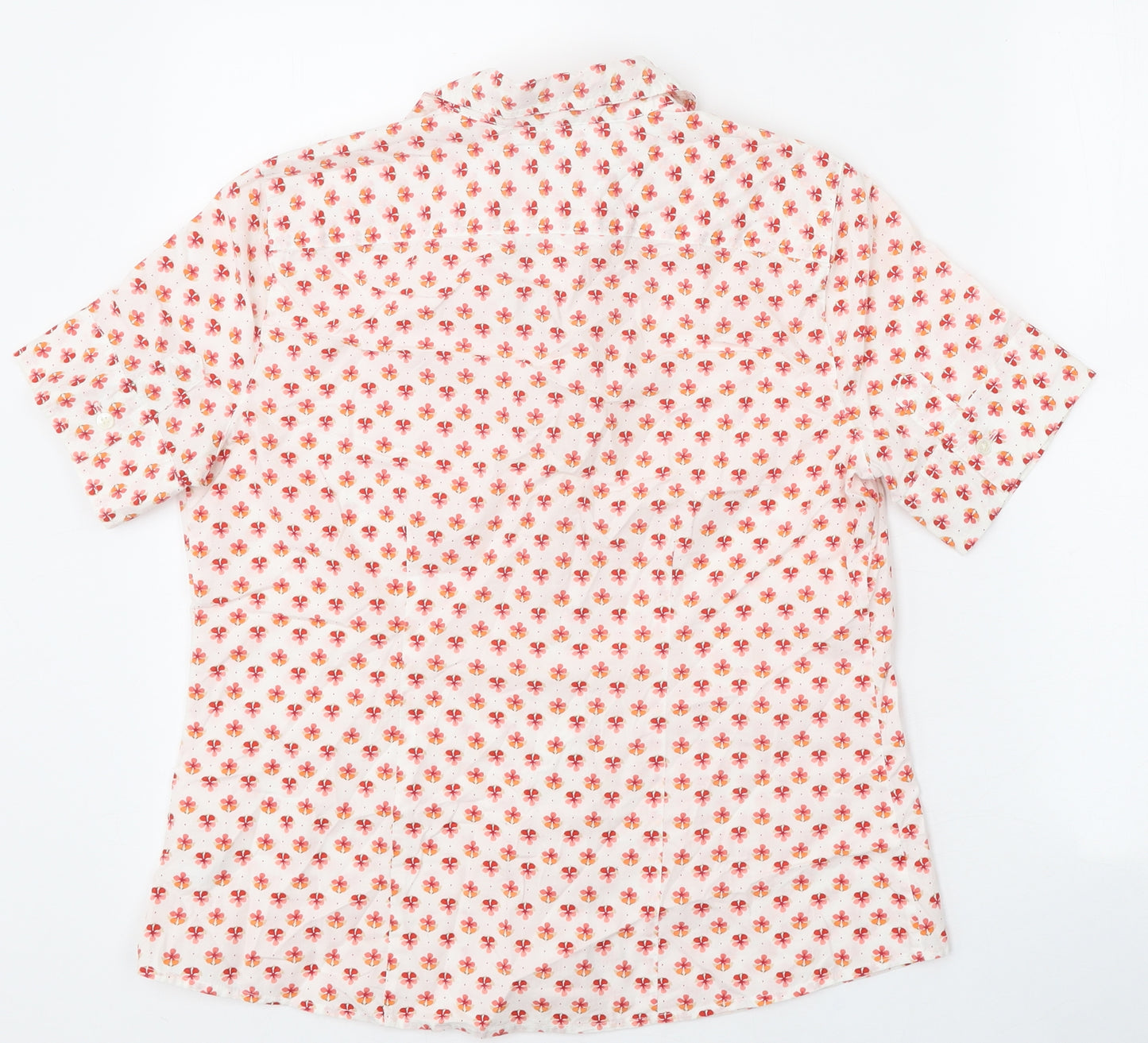 Lands' End Womens Red Geometric 100% Cotton Basic Button-Up Size XS V-Neck