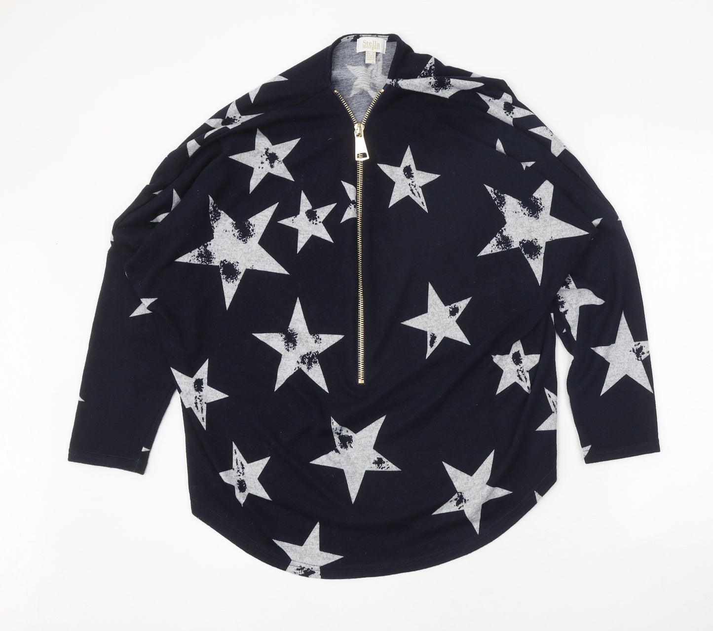 Stella Morgan Womens Blue Geometric Polyester Basic Blouse Size 14 V-Neck - Star