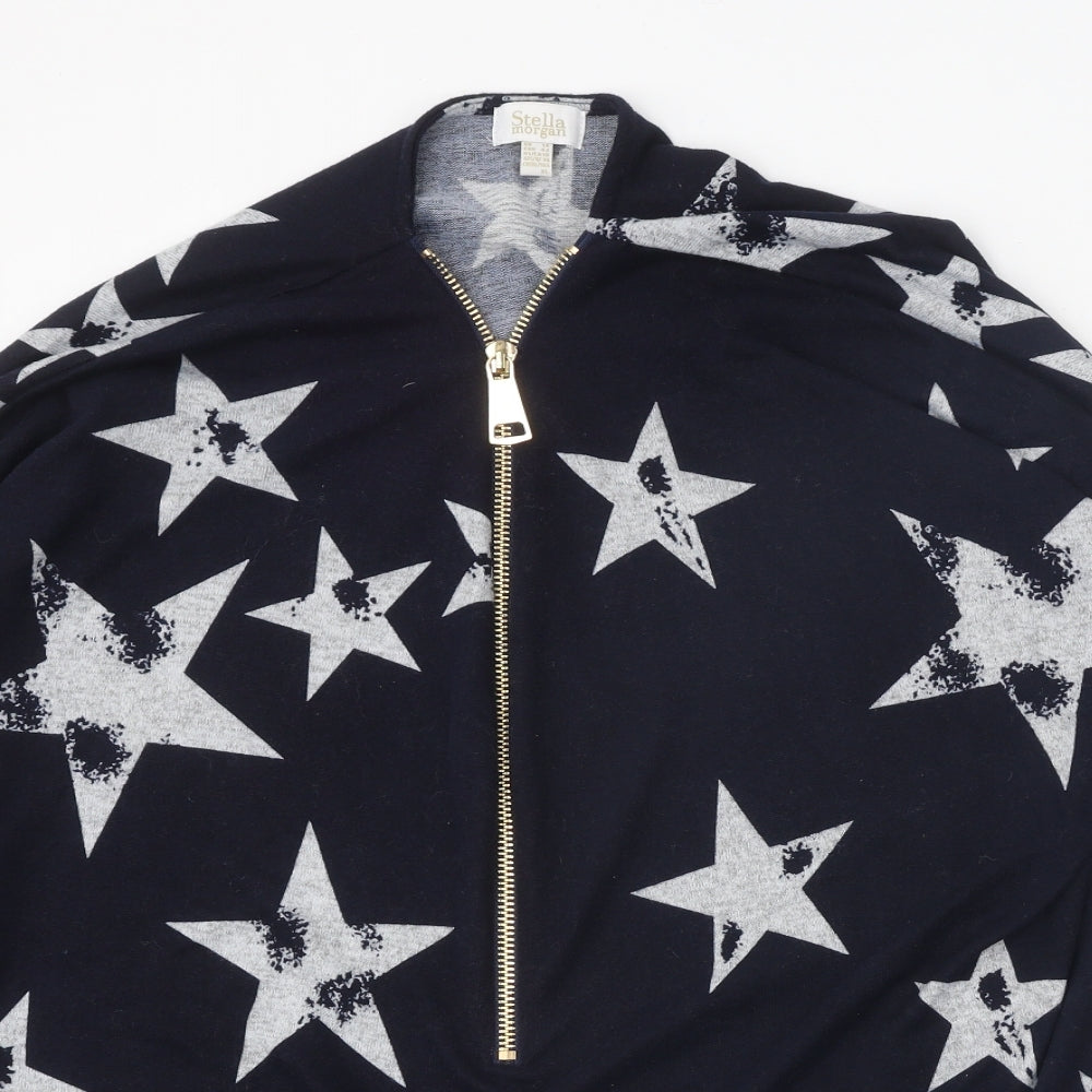 Stella Morgan Womens Blue Geometric Polyester Basic Blouse Size 14 V-Neck - Star
