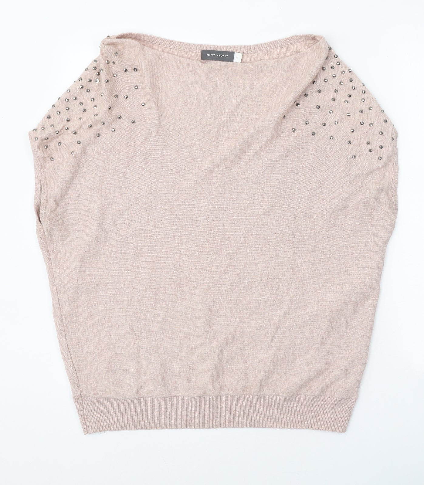 Mint Velvet Womens Beige Boat Neck Cotton Pullover Jumper Size M
