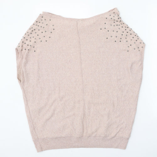 Mint Velvet Womens Beige Boat Neck Cotton Pullover Jumper Size M