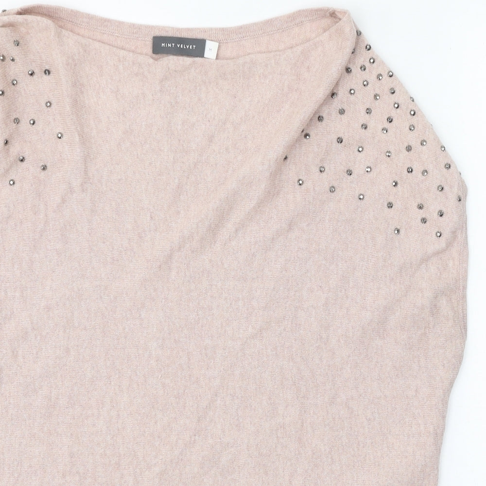 Mint Velvet Womens Beige Boat Neck Cotton Pullover Jumper Size M