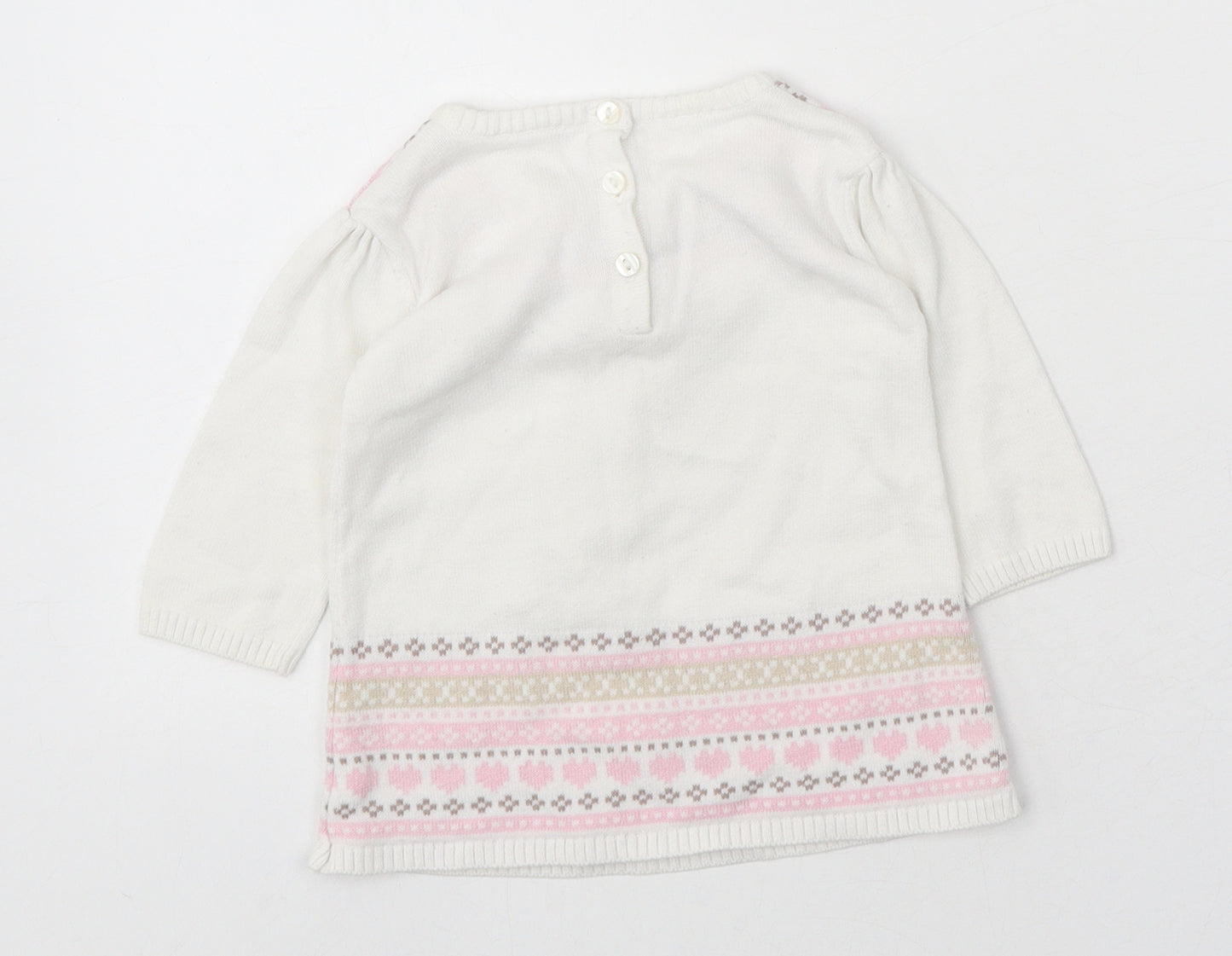 Matalan Girls White Fair Isle 100% Cotton Pullover Jumper Size 0-3 Months Button