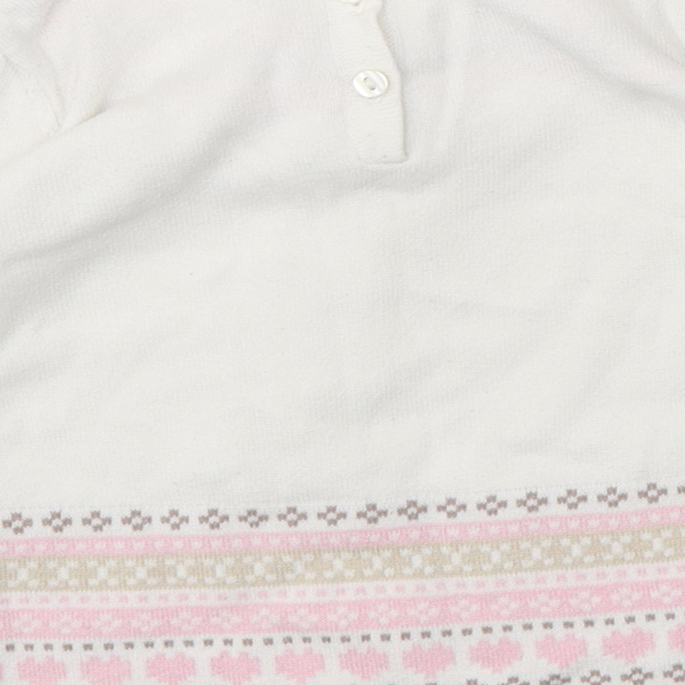 Matalan Girls White Fair Isle 100% Cotton Pullover Jumper Size 0-3 Months Button