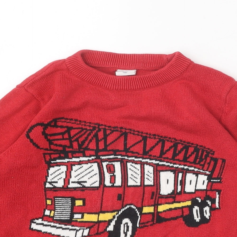 Gap Boys Red Round Neck Striped 100% Cotton Pullover Jumper Size 3 Years Pullover - Fire truck