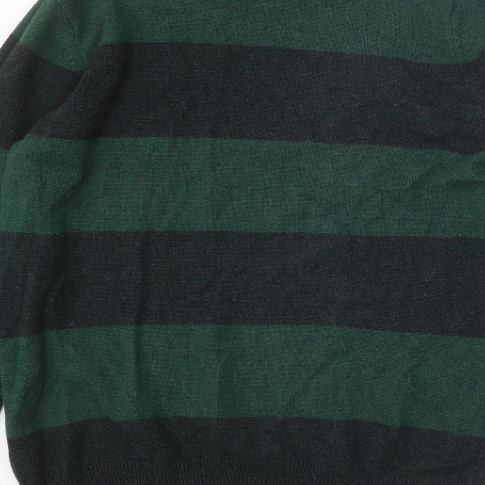 Marks and Spencer Mens Green Round Neck Striped Wool Pullover Jumper Size M