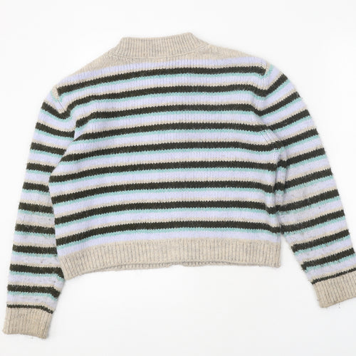 Zara Girls Multicoloured Round Neck Striped Acrylic Cardigan Jumper Size 13-14 Years Button