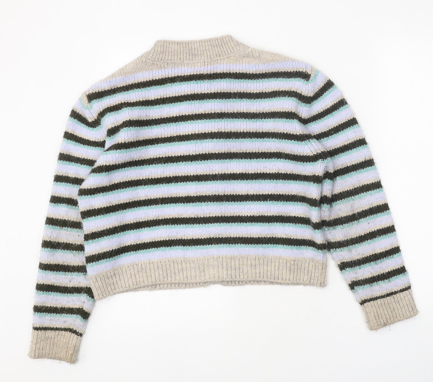 Zara Girls Multicoloured Round Neck Striped Acrylic Cardigan Jumper Size 13-14 Years Button