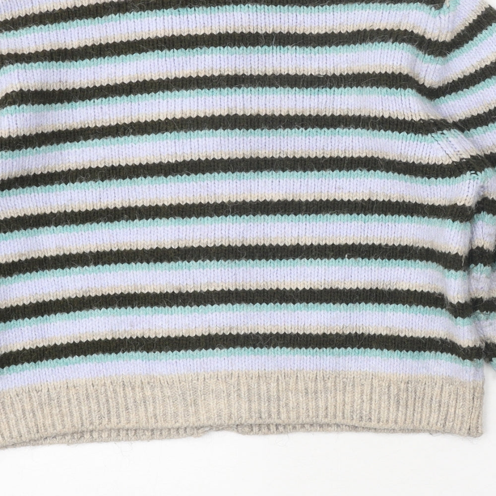 Zara Girls Multicoloured Round Neck Striped Acrylic Cardigan Jumper Size 13-14 Years Button