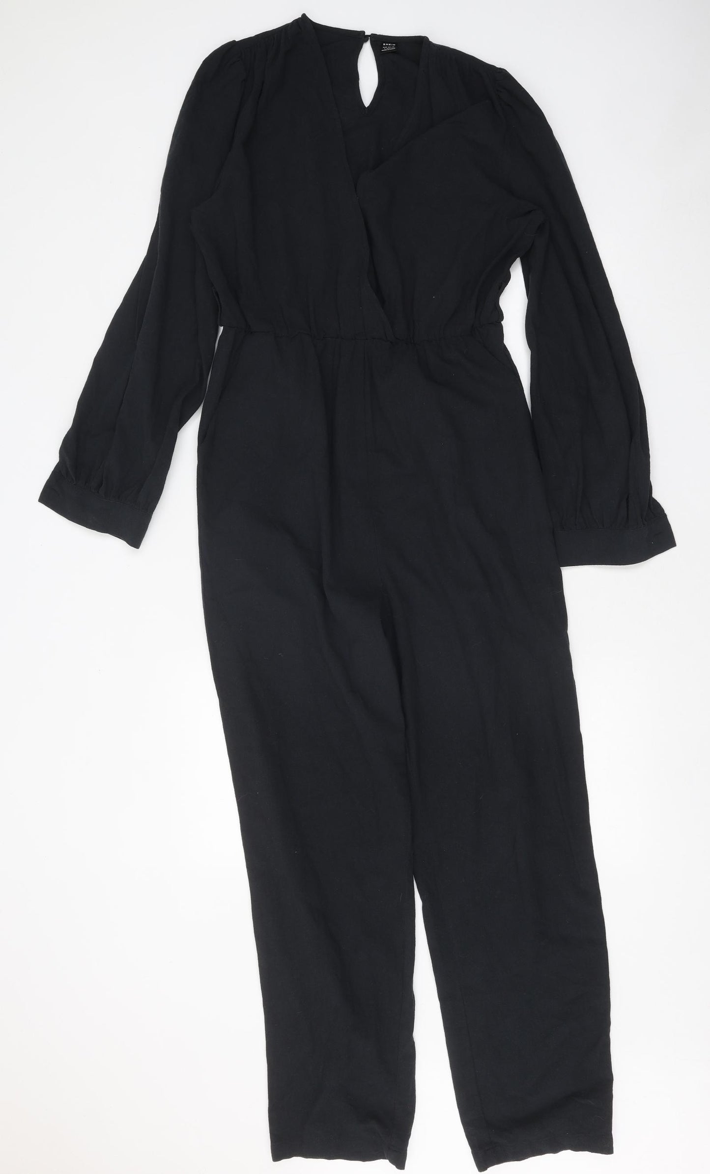 SheIn Womens Black Polyester Jumpsuit One-Piece Size L Button