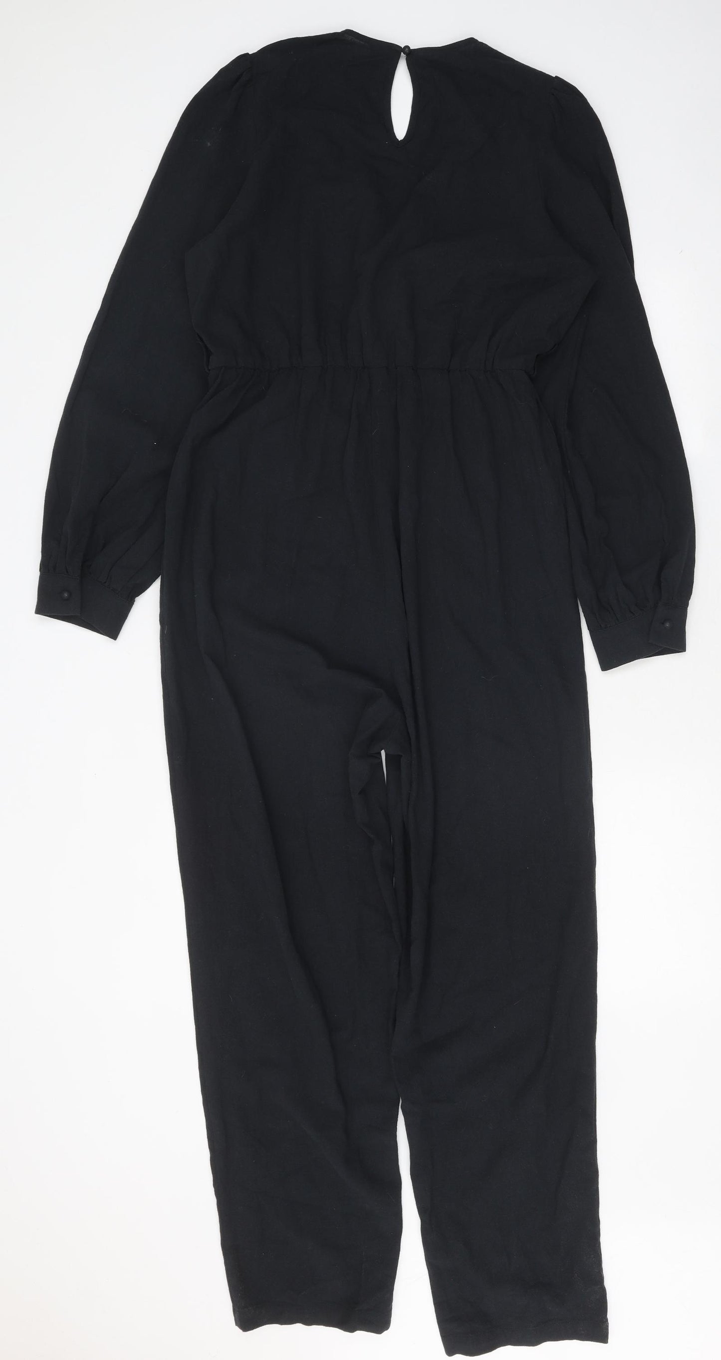 SheIn Womens Black Polyester Jumpsuit One-Piece Size L Button
