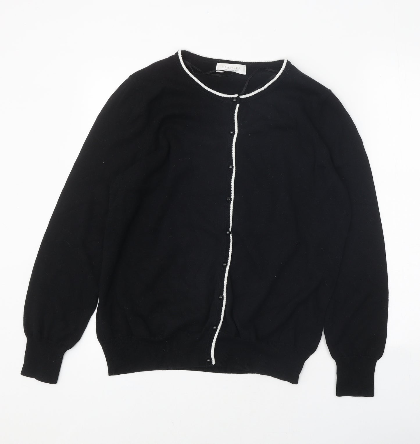 Classics Womens Black Round Neck 100% Cotton Cardigan Jumper Size 16