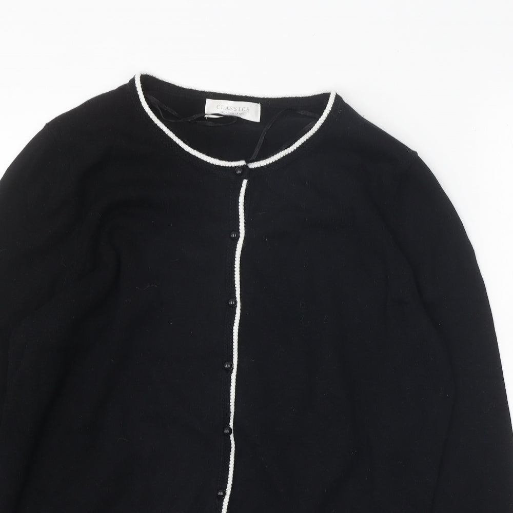 Classics Womens Black Round Neck 100% Cotton Cardigan Jumper Size 16