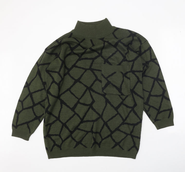Debenhams Womens Green Mock Neck Geometric Acrylic Pullover Jumper Size S