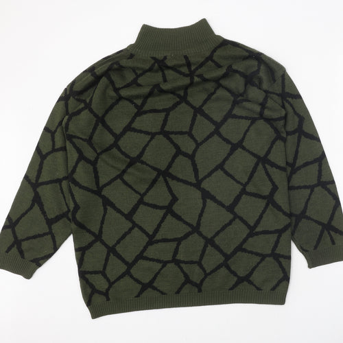 Debenhams Womens Green Mock Neck Geometric Acrylic Pullover Jumper Size S